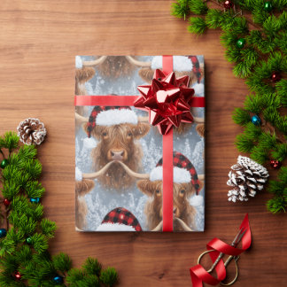 Papier Cadeau Christmas Highland Cows Wrapping Paper