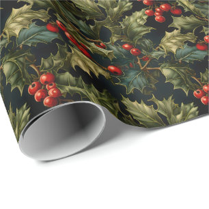 Papier Cadeau Christmas Holly Berry