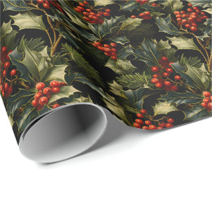 Papier Cadeau Christmas Holly Berry