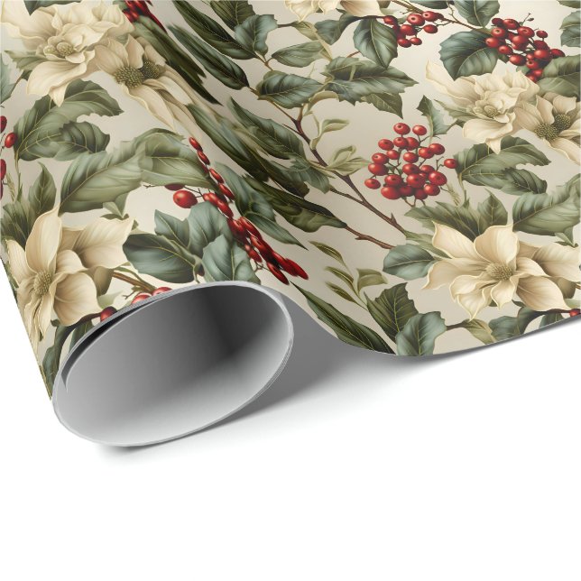 Papier Cadeau Christmas Holly Berry (Coin rond)