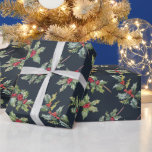 Papier Cadeau Christmas Holly Berry Branches avec Feuille<br><div class="desc">Berries de Christmas</div>