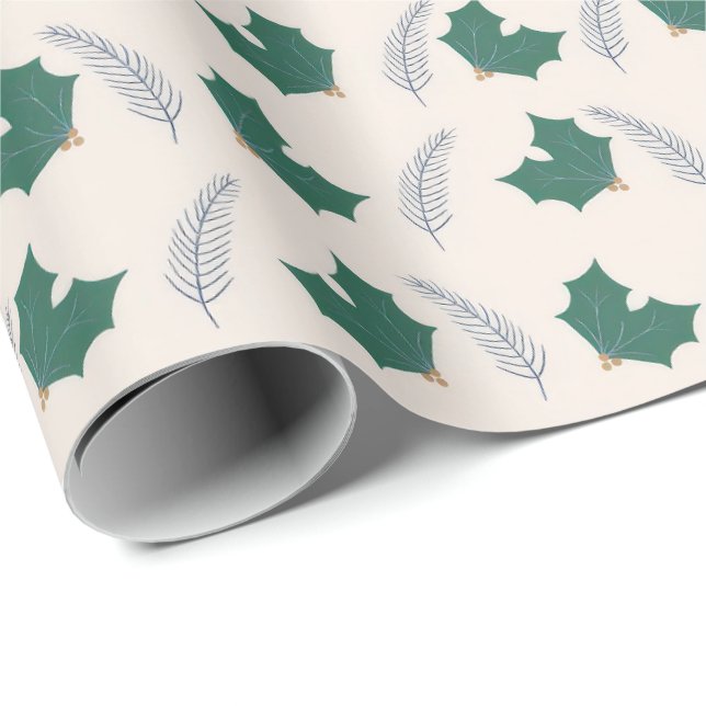 Papier Cadeau Christmas Holly gift wrap (Coin rond)
