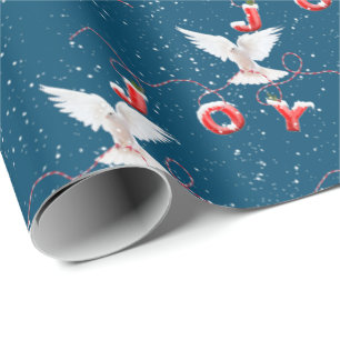Papier Cadeau Christmas Joy Dove On Blue