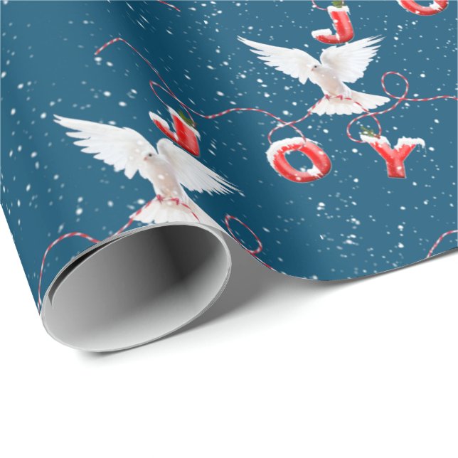 Papier Cadeau Christmas Joy Dove On Blue (Coin rond)
