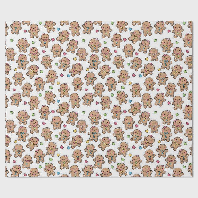 Papier Cadeau Christmas Kawaii Gingerbread Men Wrapping Paper (Plat)