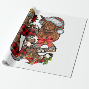 Papier Cadeau Christmas Love Highland Cow