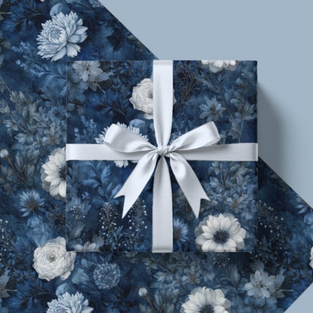 Papier Cadeau Christmas Midnight Blue and White Winter Gift  (Créateur téléchargé)