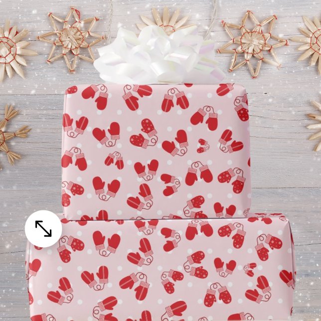 Papier Cadeau Christmas Mittens Red Pink Simple Pattern Wrap (Créateur téléchargé)