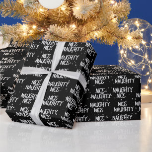 Papier Cadeau Christmas NICE NAUGHTY Texte Sur Noir