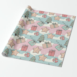 Papier Cadeau Christmas pastel gift stars and candy