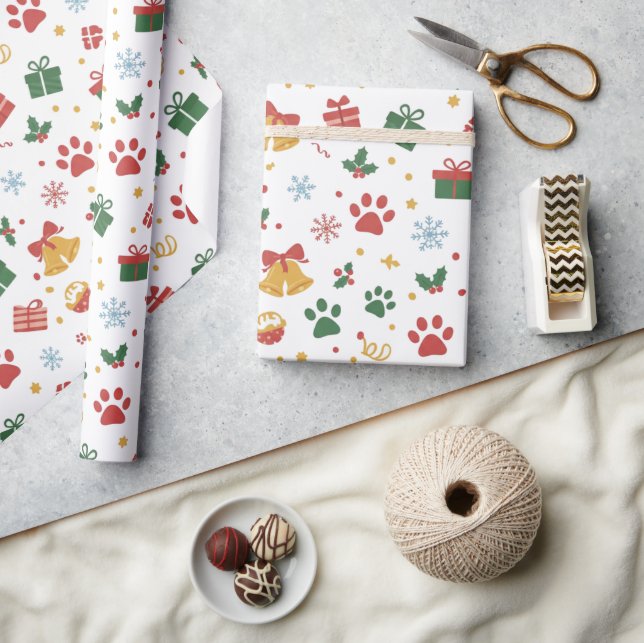 Papier Cadeau Christmas Paw Prints & Gifts Wrapping Paper (Artisanat)