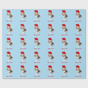 PAPIER CADEAU CHRISTMAS PERSONNALISÉ PUPPY SANTA HAT CHIEN BEAGL
