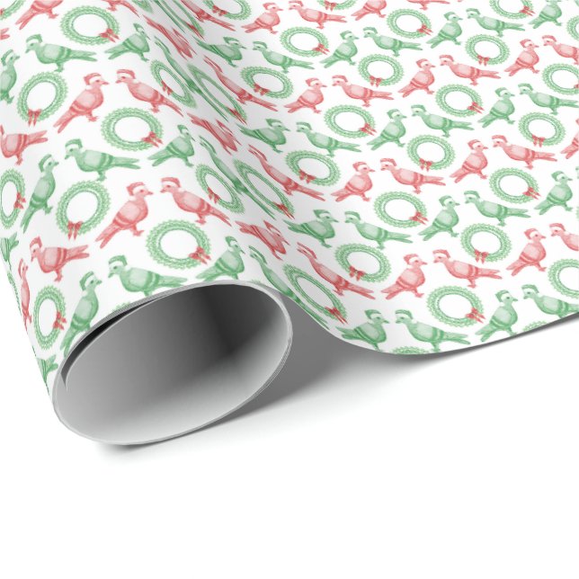 Papier Cadeau Christmas Pigeon Wrapping Paper (Coin rond)