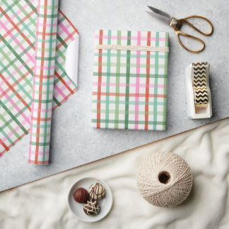 Papier Cadeau Christmas Plaid - Green & Pink