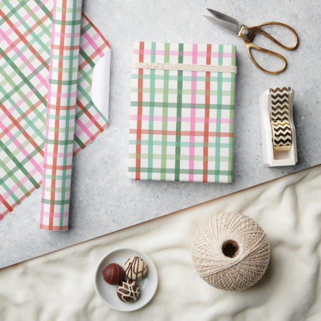 Papier Cadeau Christmas Plaid - Green & Pink (Artisanat)