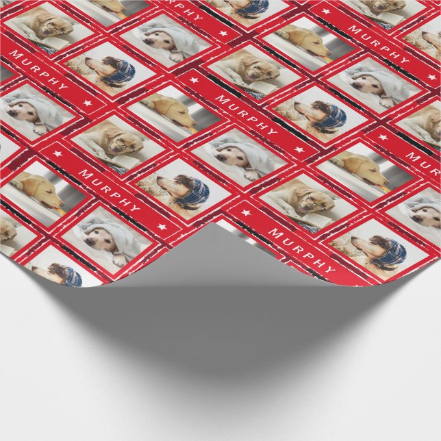 Papier Cadeau Christmas Red 4 Photo Dog Collectionner animal de  (Coin)
