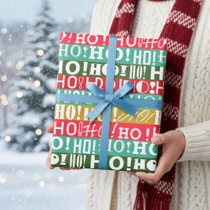 Papier Cadeau Christmas Red Green et Gold HO ! Oh ! Oh ! Rayures