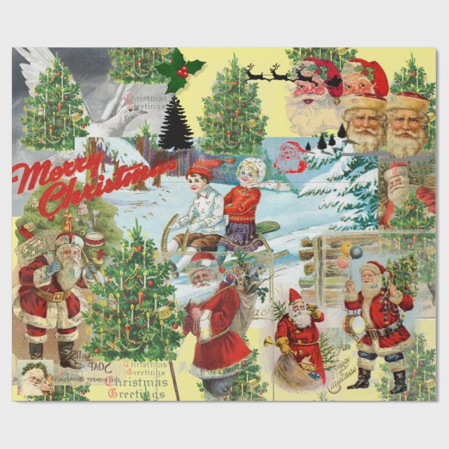 Papier Cadeau CHRISTMAS Santa Claus COLLAGE (Plat)