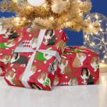 Papier Cadeau Christmas Shelter Shetland Sheepdog<br><div class="desc">Cute Shetland Sheepdog dressed in solive holiday outfits,  Santa Hats and argyle sweaters with scattered Christmas ornaments on a white background.</div>