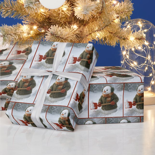 Papier Cadeau Christmas Snowman Shoveling Snow (Vacances)