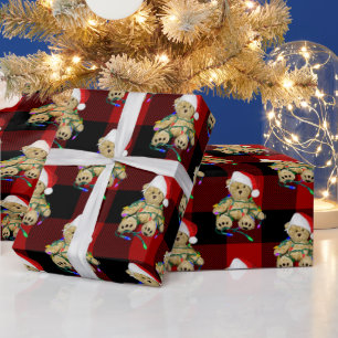Papier Cadeau Christmas Teddy Bears On Buffalo Plaid