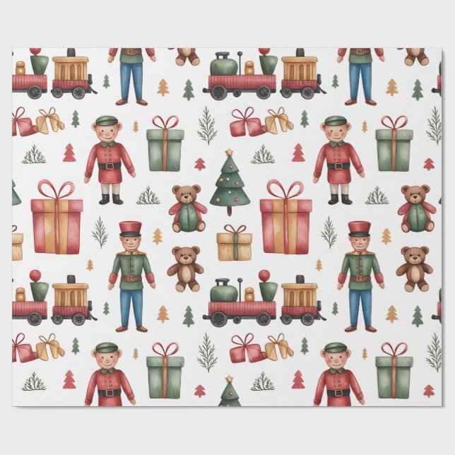 Papier Cadeau Christmas Toyland & Trains Wrapping Paper for Kids (Plat)