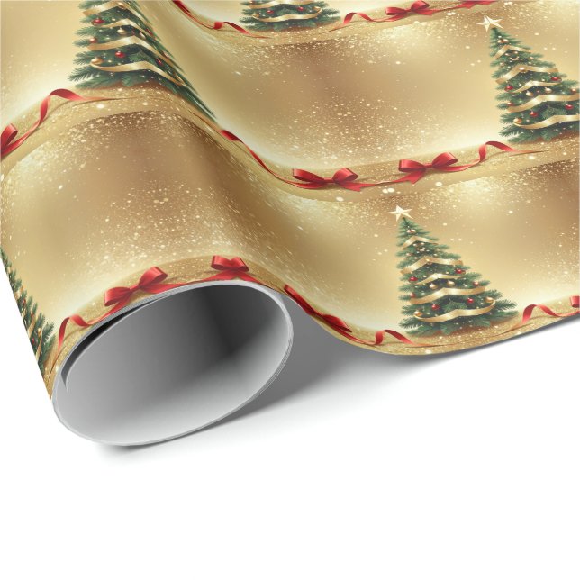 Papier Cadeau Christmas Tree Ribbons Holiday Wrapping Paper (Coin rond)