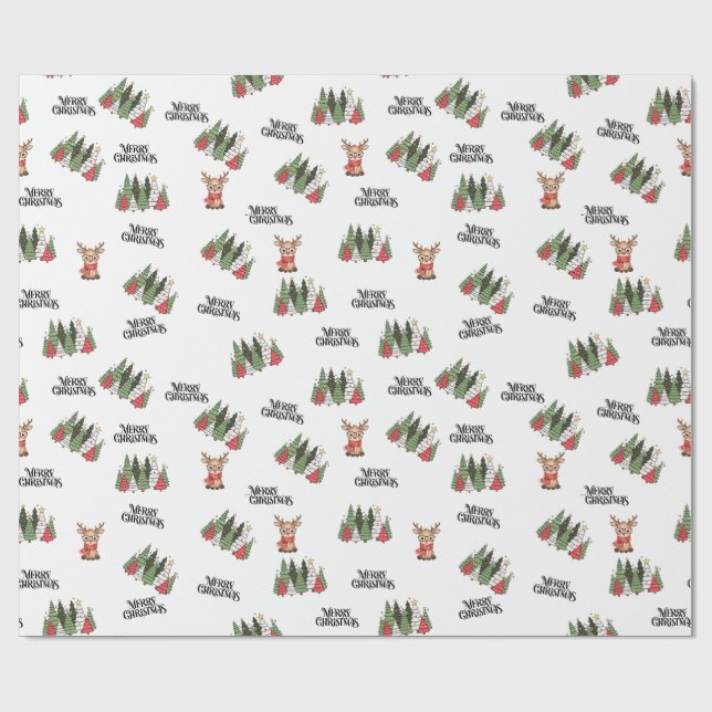 Papier Cadeau Christmas Trees & Reindeer Wrapping Paper (Plat)