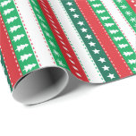 Papier Cadeau Christmas trees stripes red green white<br><div class="desc">Stripes with christmas trees,  stars,  snowflakes in red,  green and white</div>