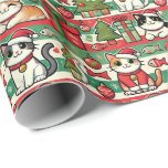 Papier Cadeau Christmas Wrapping Paper for Cat Lovers<br><div class="desc">This seamless Christmas wrapping paper is designed for cat enthusiasts, featuring playful cartoon cats in festive poses, paw prints, fish-shaped ornaments, Santa hats, and Christmas trees. The fully tileable design ensures flawless repetition, making it perfect for printing without seams. With a bright color palette of red, green, white, and gold,...</div>