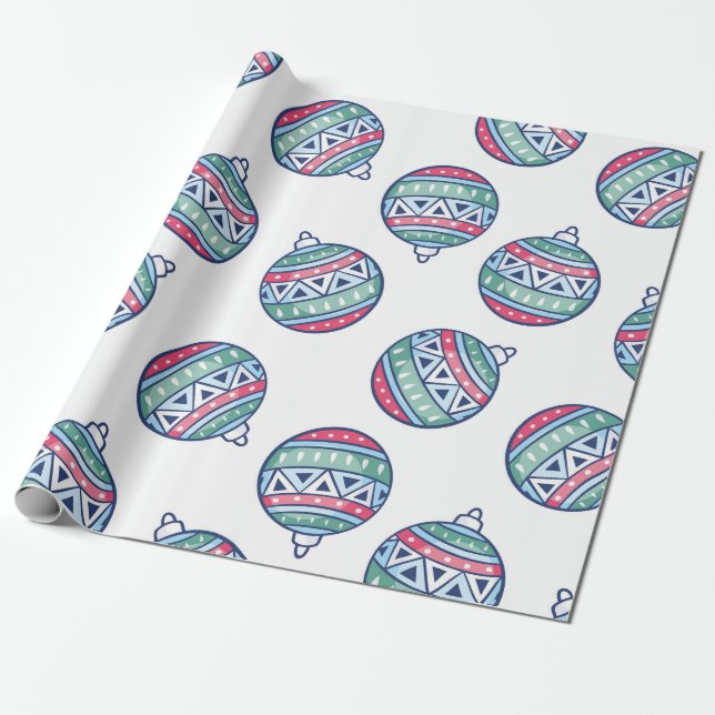 Papier Cadeau Christmas Wrapping Paper with Colorful Ornaments (Déroulé)