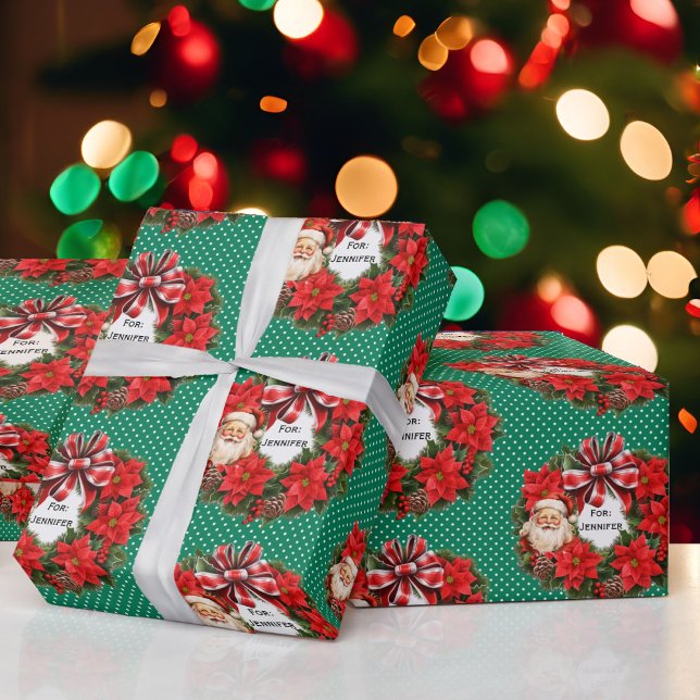 Papier Cadeau Christmas Wreath Ajouter le nom Classic Père Noël  (Créateur téléchargé)