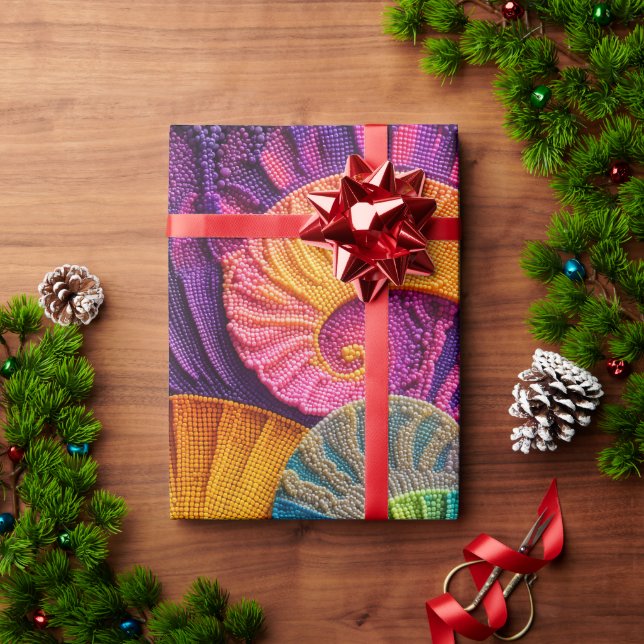 Papier Cadeau Chromatic Shells: Vibrant Spiral Mosaic (Cadeau de vacances)