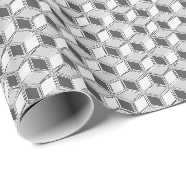 Papier Cadeau Chrome 3-d boîtes - gris argent (Coin rond)