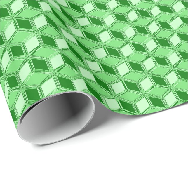 Papier Cadeau Chrome 3-d boîtes - vert émeraude (Coin rond)