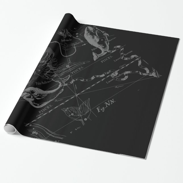 Papier Cadeau Chrome comme Pisces Zodiac Connexion Black Heveliu (Déroulé)