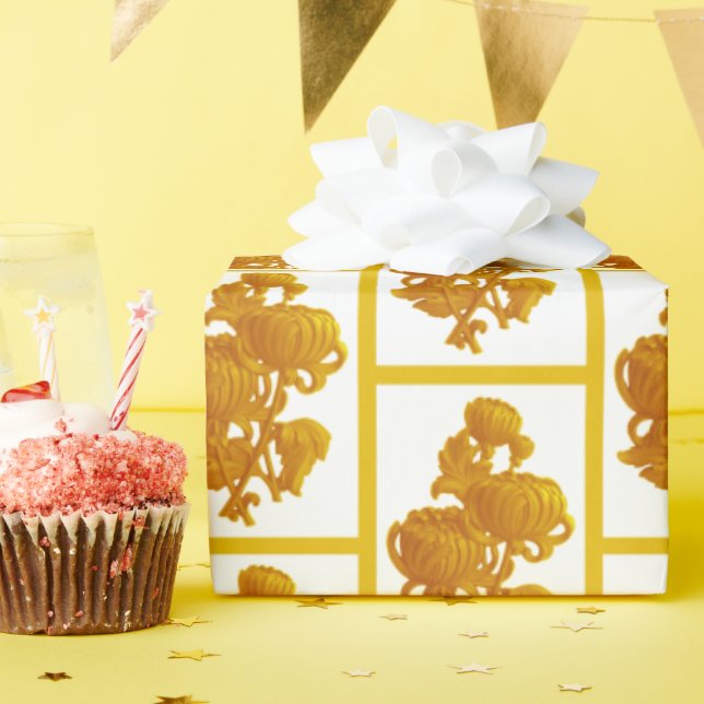 Papier Cadeau Chrysanthème jaune (Fête d'anniversaire)