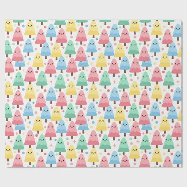 Papier Cadeau Chunky Kawaii Pastel Pine Trees Seamless Wrapping  (Plat)