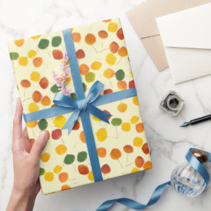 Papier Cadeau Chute Aspen Feuilles sur Pastel Jaune Toutes les o
