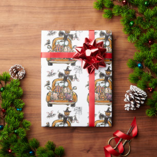 Papier Cadeau Chute Citrouille Patuck avec chauve-souris épouvan
