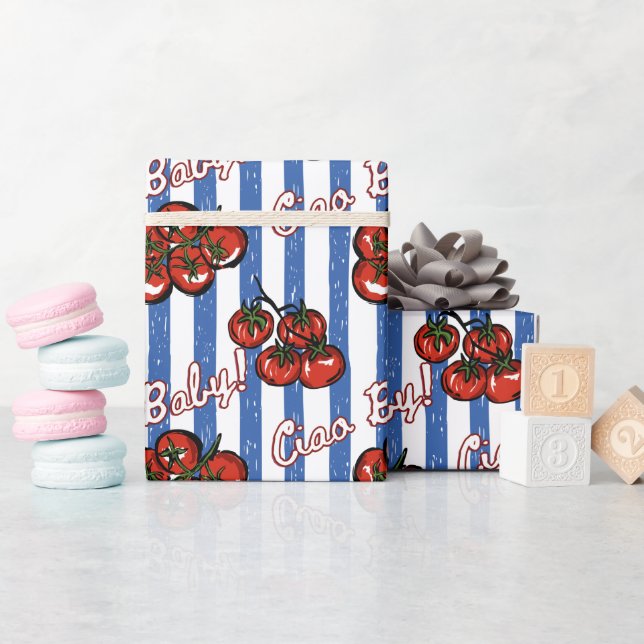 Papier Cadeau Ciao baby tomato blue Italian baby shower (Baby Shower)