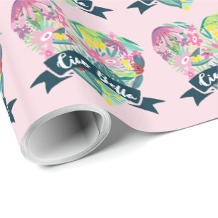 Papier Cadeau Ciao Bella Cute Coeur Floral avec Fleurs Tropicale
