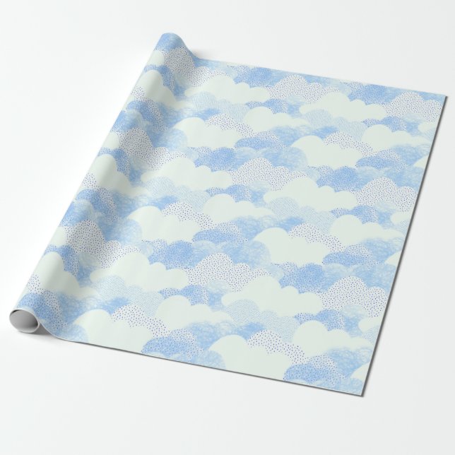 Papier Cadeau Ciel Bleu Et Blanc Texturés Nuages Abstraits (Déroulé)
