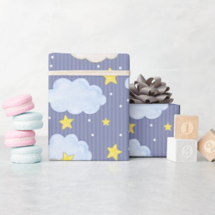 Papier Cadeau Ciel Bleu Étoilé Et Nuages