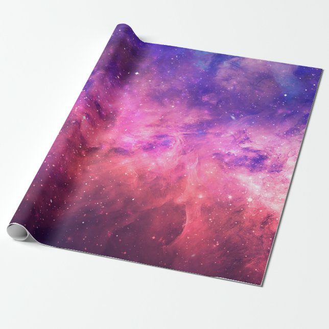 Papier Cadeau Ciel étoilé cosmique violet rose Galaxie Feu de ci (Déroulé)