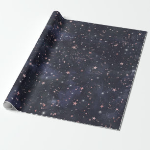 Papier Cadeau Ciel nocturne étoilé bleu et rose pour une baby sh