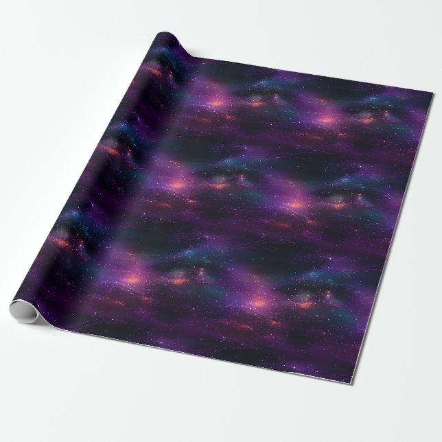 Papier Cadeau Ciel nocturne violet et noir avec des étoiles (Déroulé)