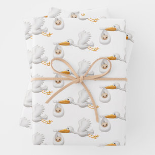 Papier Cadeau Cigogne pour les Arrivées Précieuses