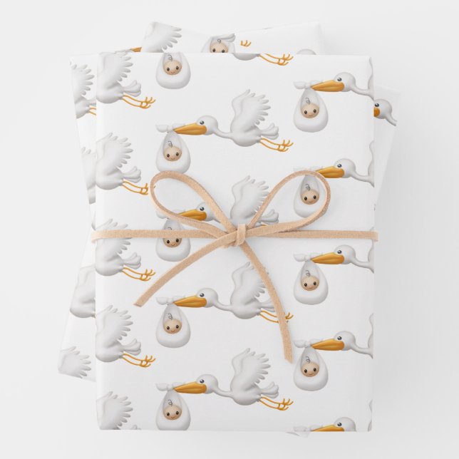Papier Cadeau Cigogne pour les Arrivées Précieuses (En situation)