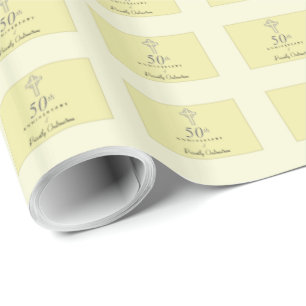Papier Cadeau cinquantième Anniversaire de prêtre avec la croi